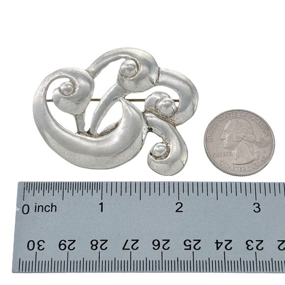 Vintage WL Sterling Silver 925 Swirl Pattern Pin Brooch - Picture 4 of 5